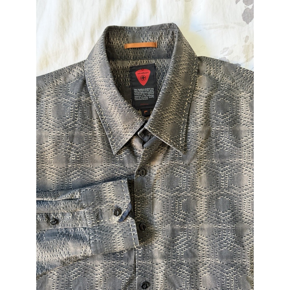 Strellson Luxury Long Sleeve Button Up Shirt Abstract Geometric Print Designer